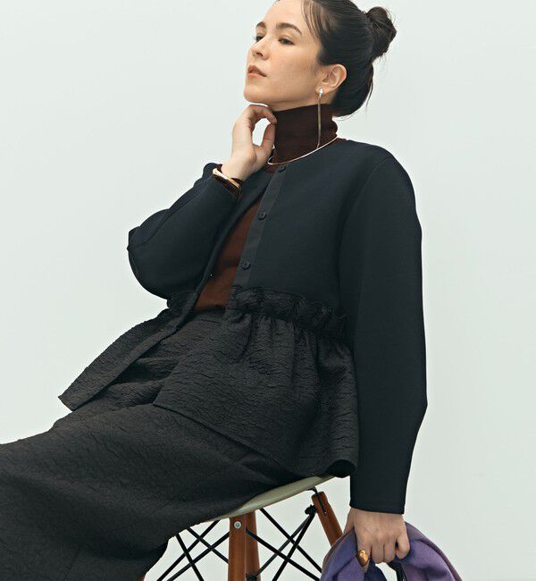 NOLLEY'S「《セットアップ対応》ウォッシャブルエアボールジャガードペプラムブルゾン」|ブルゾン・スタジャン|