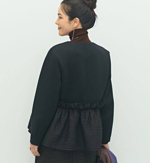 NOLLEY'S「《セットアップ対応》ウォッシャブルエアボールジャガードペプラムブルゾン」|ブルゾン・スタジャン|