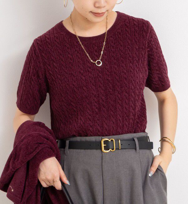 Rie Miller「《手洗い可能》《アンサンブル対応》モールヤーンミニケーブルプルオーバーニット」|ニット・セーター|