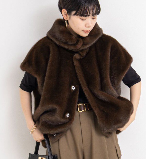 Rie Miller「エコファー衿付ベスト」|ブルゾン・スタジャン|