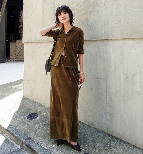 MAQWEL「【MAQWEL/マクウェル】ウォッシャブルベロアロングスカート」|スカート|