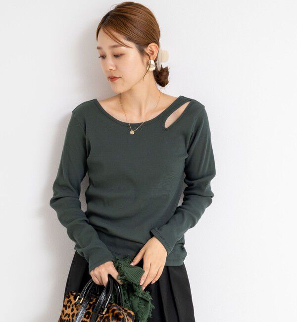 Rie Miller「ウォッシャブルリブカットアウト2WAYロンT」|Tシャツ・カットソー|