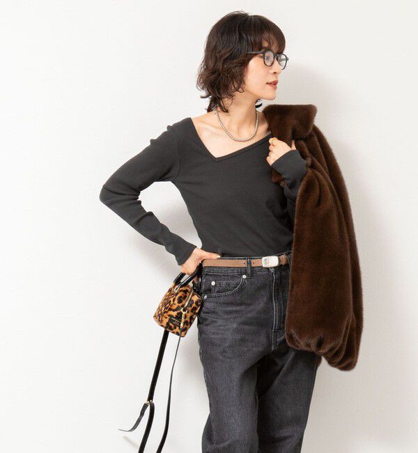 Rie Miller「ウォッシャブルリブカットアウト2WAYロンT」|Tシャツ・カットソー|