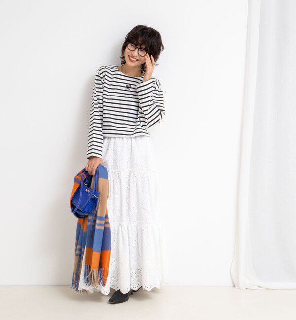 NOLLEY'S「nolnol ウォッシャブルMVSシルケットボーダーショートT」|Tシャツ・カットソー|