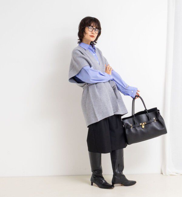 Rie Miller「バイカラー強縮ニットショール」|ニット・セーター|