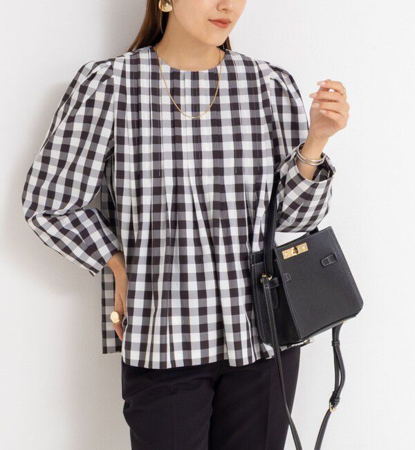 NOLLEY'S「ウォッシャブルタックフレアーブラウス」|シャツ・ブラウス|ブラック・グレー系1