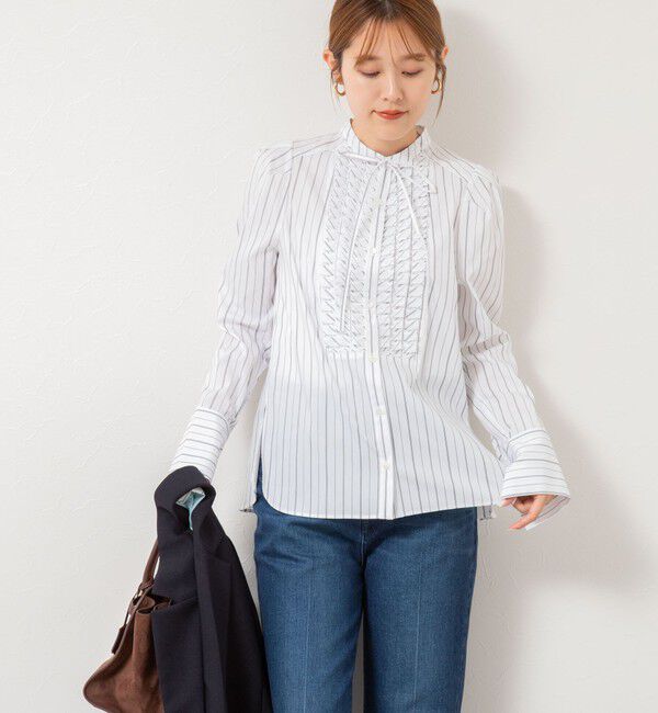 NOLLEY'S「【MARILYN MOON/マリリーンムーン】タックフリルストライプブラウス」|シャツ・ブラウス|