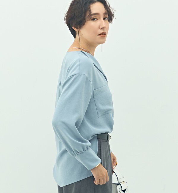 NOLLEY'S sophi「ウォッシャブルバックサテンジョーゼットオープンカラーブラウス」|シャツ・ブラウス|