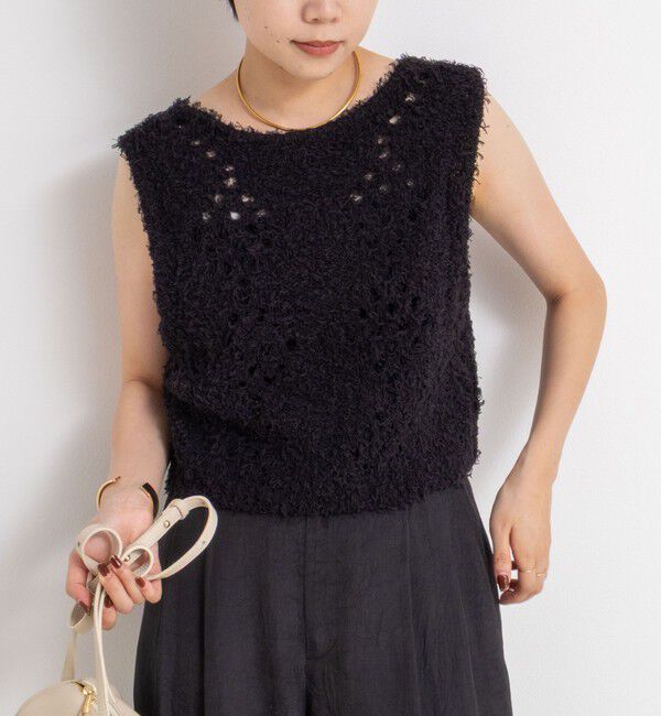 NOLLEY'S「《手洗い可能》カットフェザーヤーン透かし柄2WAYビスチェ」|ベスト・ジレ|ブラック