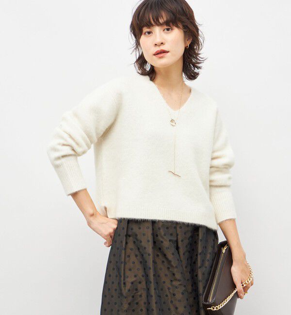 NOLLEY'S「《手洗い可能》ヘアリーストレッチVネックプルオーバーニット」|ニット・セーター|