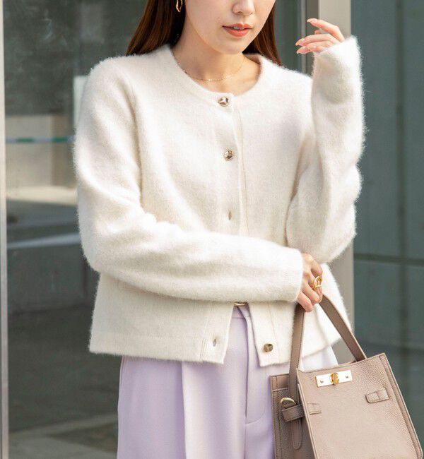 NOLLEY'S「ヘアリークルーネックニットジャケット」|カーディガン|