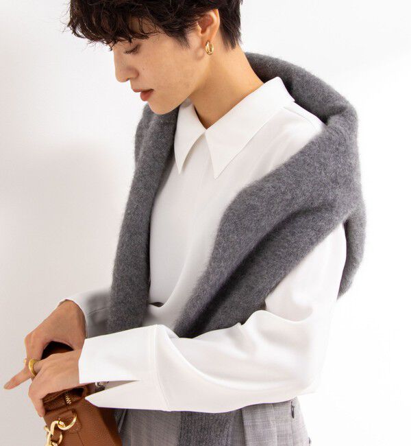 NOLLEY'S「◇【WEB限定】ウォッシャブルオトナサテン衿カフス付きＴブラウス」|シャツ・ブラウス|