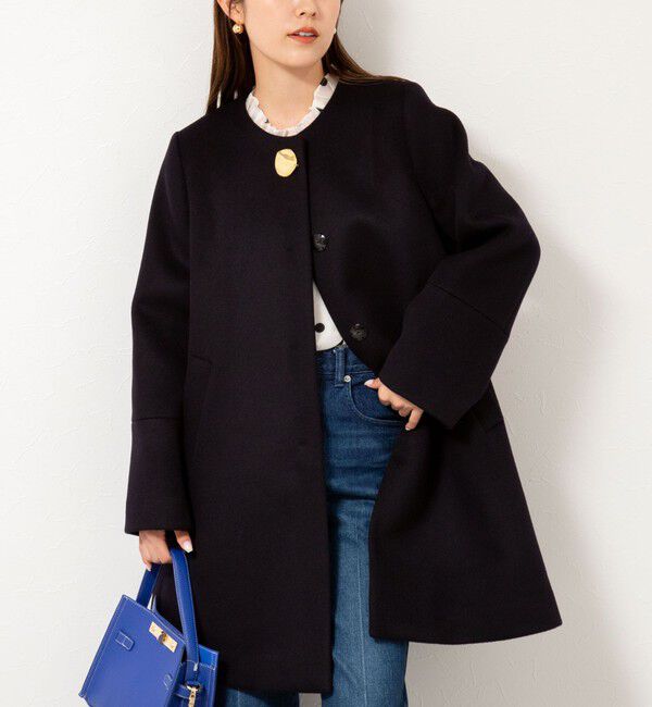 NOLLEY'S「ブローチ付きAラインノーカラーコート」|ノーカラーコート|