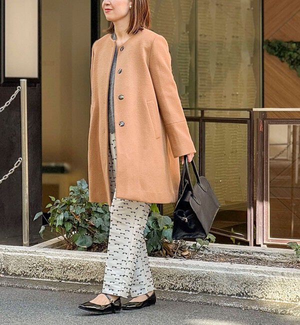 NOLLEY'S「ブローチ付きAラインノーカラーコート」|ノーカラーコート|