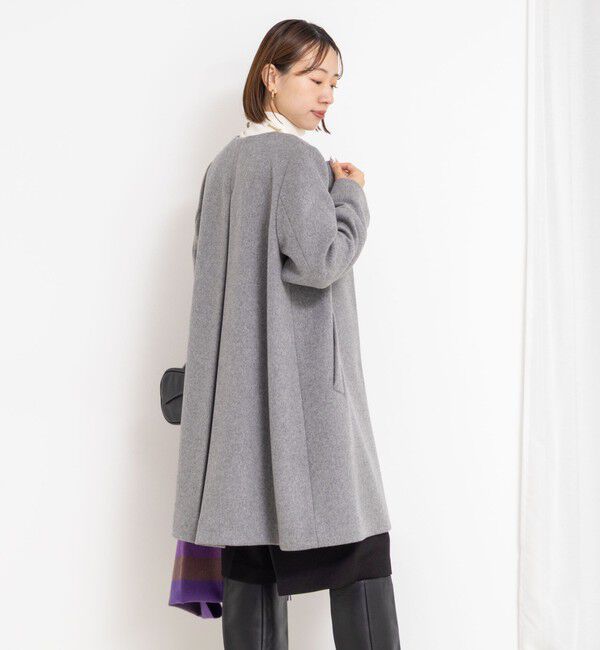 NOLLEY'S「ブローチ付きAラインノーカラーコート」|ノーカラーコート|