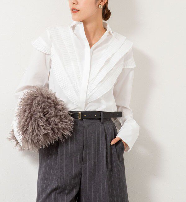 NOLLEY'S「【MARILYN MOON/マリリーンムーン】Vタックフリルブラウス」|シャツ・ブラウス|ホワイト