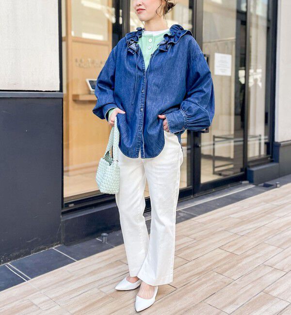 Rie Miller「【RM denim】フリルギャザーデニムブラウス」|シャツ・ブラウス|