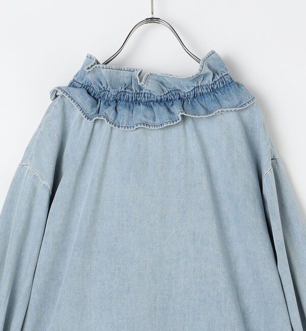 Rie Miller「【RM denim】フリルギャザーデニムブラウス」|シャツ・ブラウス|