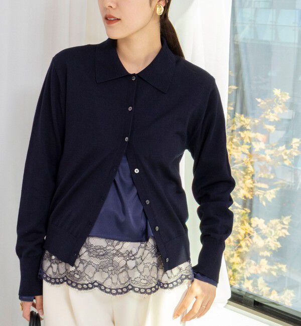 NOLLEY'S「ウォッシャブル裾レース2WAYオトナサテンブラウス」|シャツ・ブラウス|ネイビー