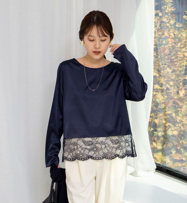 NOLLEY'S「ウォッシャブル裾レース2WAYオトナサテンブラウス」|シャツ・ブラウス|