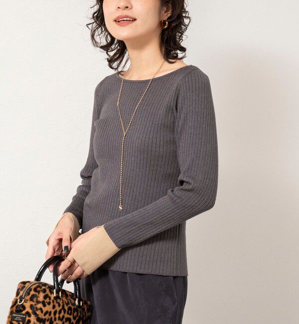 NOLLEY'S sophi「《手洗い可能》ウール混ワイドリブ袖口配色プルオーバー」|ニット・セーター|ミディアムグレー