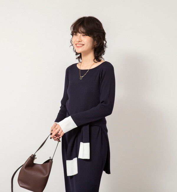 NOLLEY'S sophi「《手洗い可能》ウール混ワイドリブ袖口配色ロングワンピース」|ワンピース|