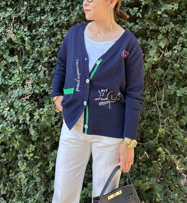 Rie Miller「《手洗い可能》ハンド刺繍Vネックカーディガン」|カーディガン|