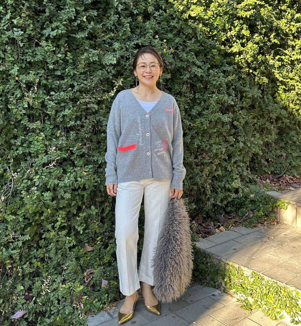 Rie Miller「《手洗い可能》ハンド刺繍Vネックカーディガン」|カーディガン|
