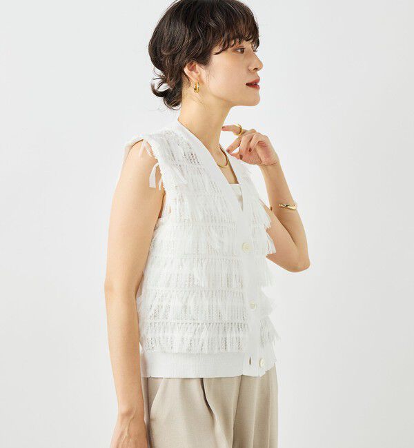 NOLLEY'S「《手洗い可能》チュールフリンジVネックベスト」|ベスト・ジレ|