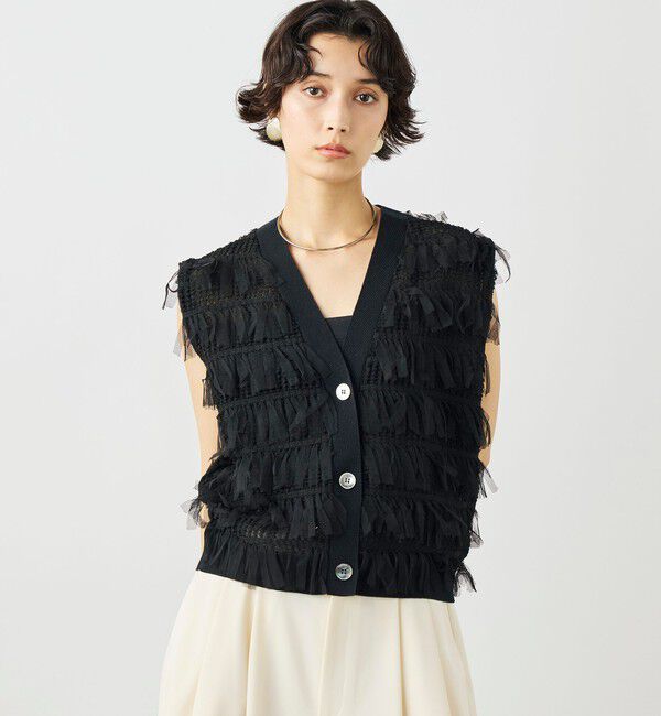 NOLLEY'S「《手洗い可能》チュールフリンジVネックベスト」|ベスト・ジレ|