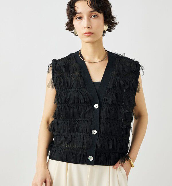 NOLLEY'S「《手洗い可能》チュールフリンジVネックベスト」|ベスト・ジレ|