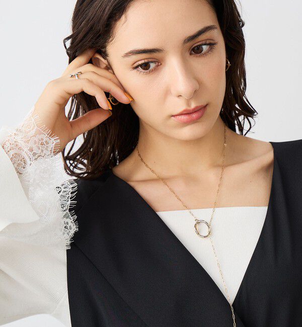 NOLLEY'S sophi「《手洗い可能》袖口レース取り外し可総針スクエアネックプルオーバー」|ニット・セーター|