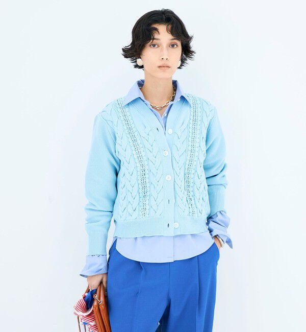 NOLLEY'S「《手洗い可能》ケーブルレースVネックカーディガン」|カーディガン|