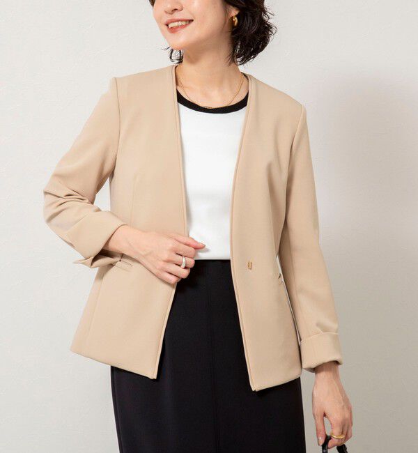 NOLLEY'S sophi「《セットアップ対応》ウォッシャブルWクロス2WAYストレッチジャケット」|ノーカラージャケット|