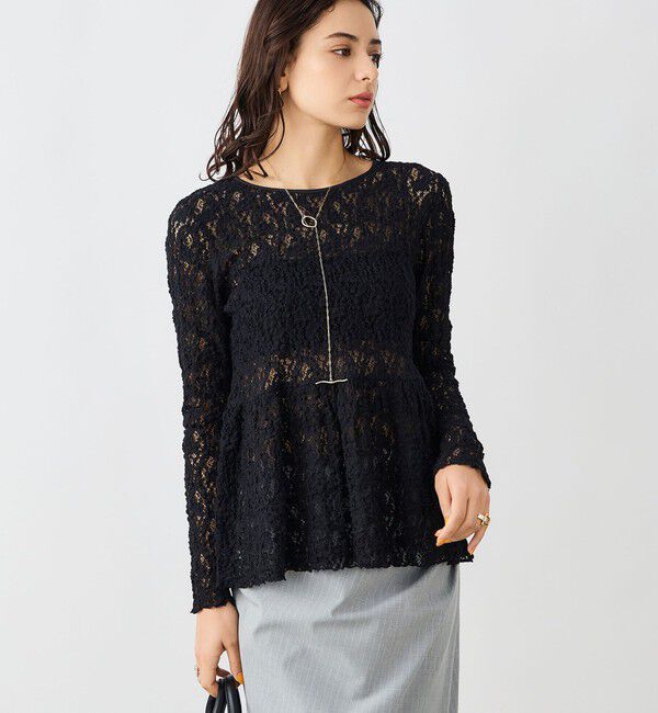 NOLLEY'S sophi「《セットアップ対応》ウォッシャブルストレッチレースペプラムプルオーバー」|シャツ・ブラウス|