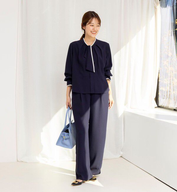 NOLLEY'S「《セットアップ対応》ウォッシャブルストレッチジョーゼットボウタイ風ペプラムブラウス」|シャツ・ブラウス|