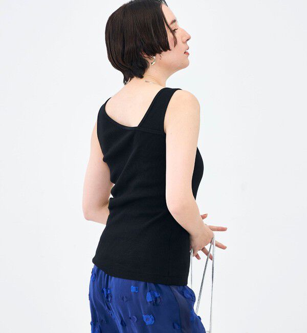 NOLLEY'S「ウォッシャブルプレミアムテレコアシメ2WAYタンク」|タンクトップ|ブラック
