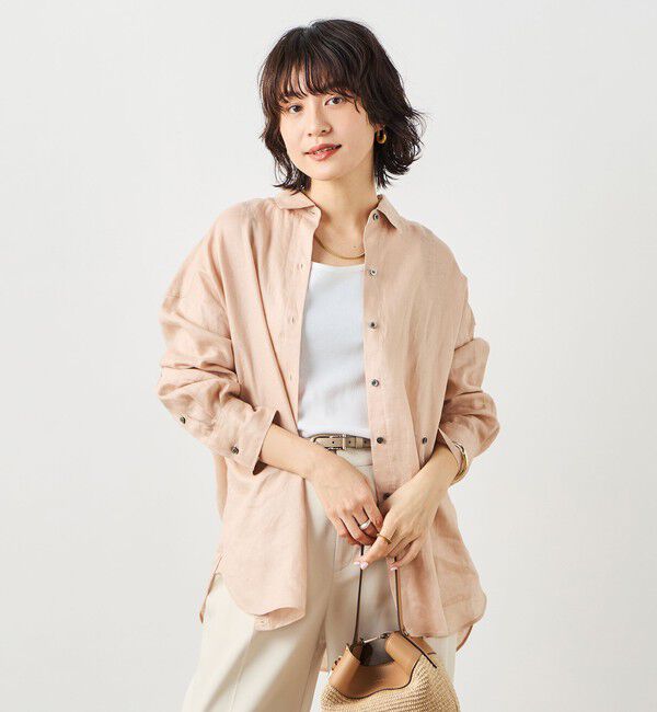 NOLLEY'S「MY STANDARD マルチWAYリネンシャツ」|シャツ・ブラウス|サーモンピンク