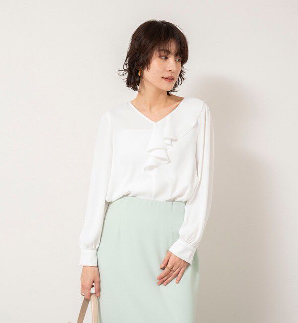 NOLLEY'S sophi「ウォッシャブルサテンアシンメトリーラッフルブラウス」|シャツ・ブラウス|