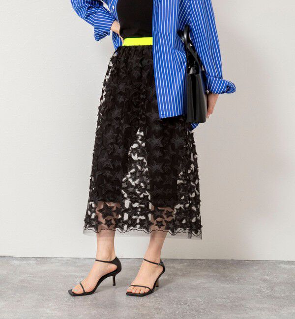 Rie Miller「45th limited editionウォッシャブルスターフリンジタイトスカート」|タイト|ブラック