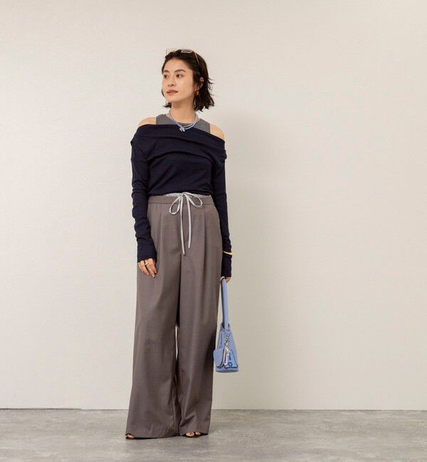 MAQWEL「【MAQWEL/マクウェル】ウォッシャブルレイヤードドレープロンＴ」|Tシャツ・カットソー|