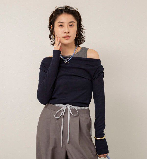 MAQWEL「【MAQWEL/マクウェル】ウォッシャブルレイヤードドレープロンＴ」|Tシャツ・カットソー|