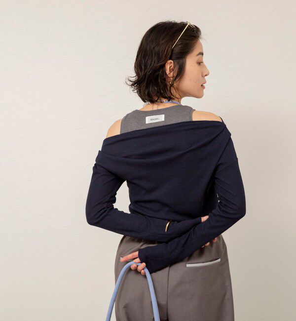 MAQWEL「【MAQWEL/マクウェル】ウォッシャブルレイヤードドレープロンＴ」|Tシャツ・カットソー|