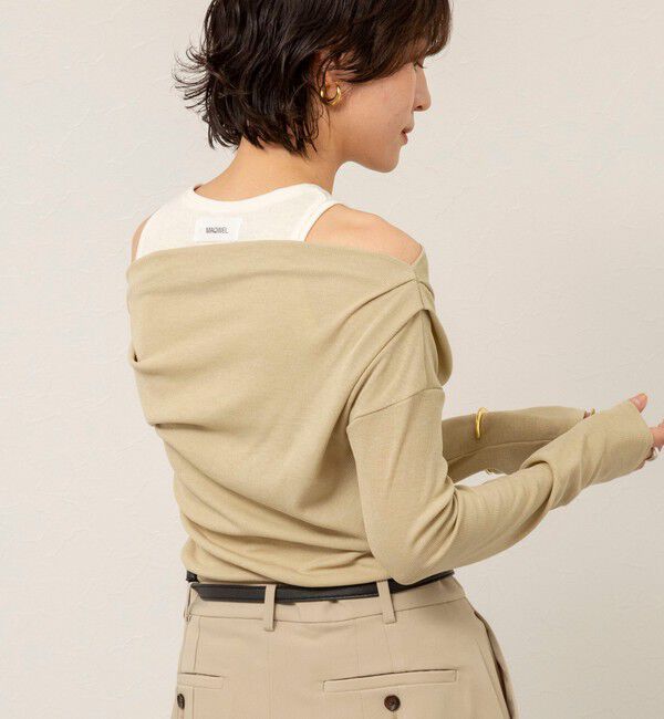 MAQWEL「【MAQWEL/マクウェル】ウォッシャブルレイヤードドレープロンＴ」|Tシャツ・カットソー|