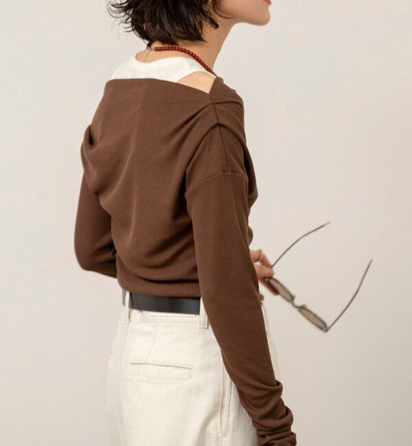 MAQWEL「【MAQWEL/マクウェル】ウォッシャブルレイヤードドレープロンＴ」|Tシャツ・カットソー|