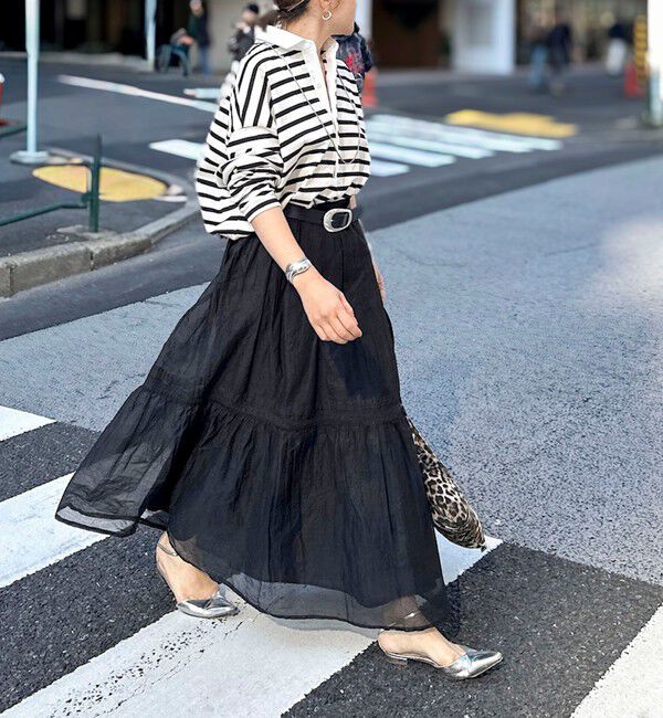 NOLLEY'S sophi「【MARILYN MOON】sheer starched cotton lace tieredスカート」|フレア|