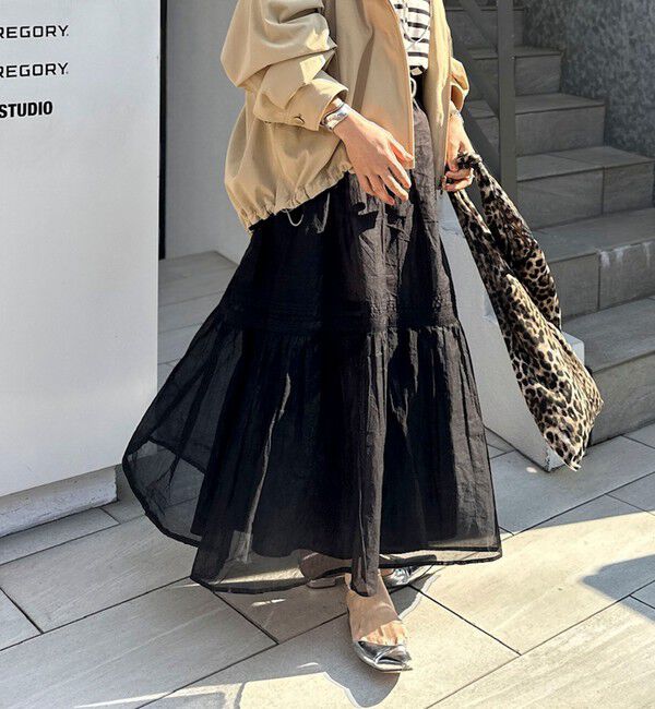 NOLLEY'S sophi「【MARILYN MOON】sheer starched cotton lace tieredスカート」|フレア|