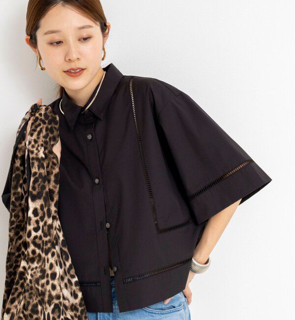 NOLLEY'S「ウォッシャブルはしごレース半袖ショートシャツ」|シャツ・ブラウス|