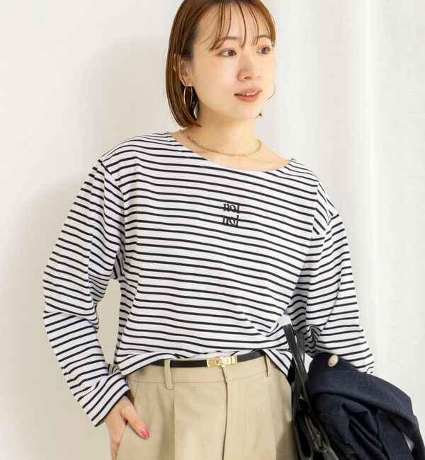 NOLLEY'S「【nolnol/ノルノル】ウォッシャブルシルケットボーダーショートT」|Tシャツ・カットソー|