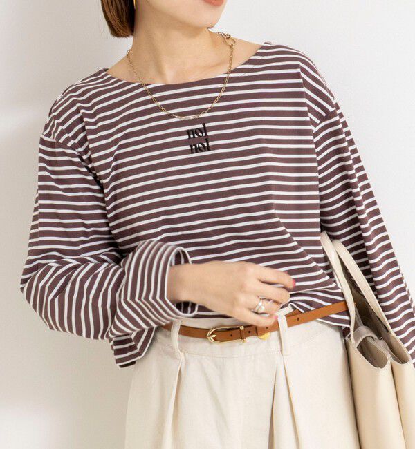 NOLLEY'S「【nolnol/ノルノル】ウォッシャブルシルケットボーダーショートT」|Tシャツ・カットソー|ブラウンベージュ系3